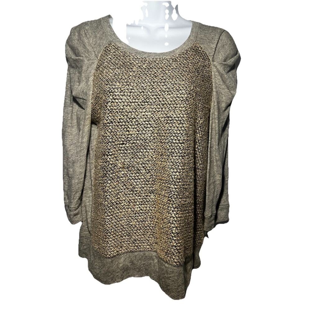 Anthropologie MEADOW RUE Galaxy Skies Shirt Gray Blouse Top Tweed Front Blush M